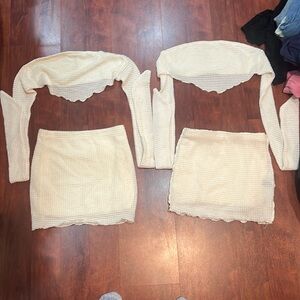 shein cream colored miniskirt and Bando waffle knit double lined skirt set